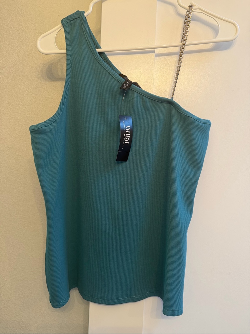 White House Black Market Teal One-Shoulder Ribbed Tank